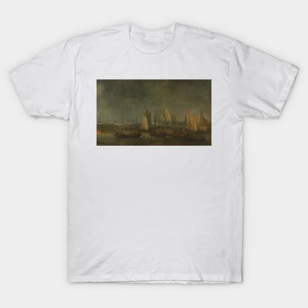 The Battle of the Slaak between the Dutch and Spanish Fleets on the Night of September 12-13, 1631 by Simon de Vlieger T-Shirt by Classic Art Stall